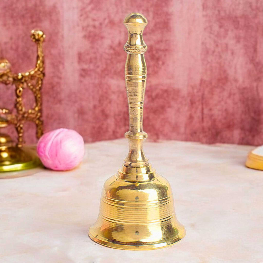 Brass Round Lining Puja Bell with smooth finish and traditional design for temple rituals. India’s Largest Pooja Accessories Brand - www.satvikstore.in 
