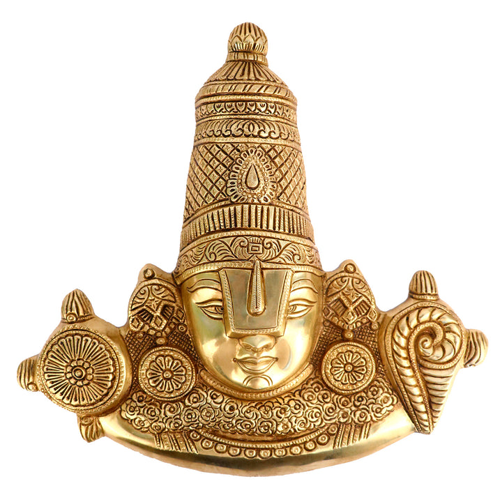  Brass Idol of Tirupati Balaji Maharaj Face Wall Hanging for Home & Temple Decor. Murti is a symbol of Strength, Happiness, and&nbsp;positive energy made from Virgin Quality Brass for long-lasting use. Handmade product from the Artisanship of India's Craftsman Using Modern Style. India's Largest Puja Accessories Brand - Satvik