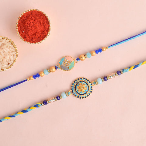 Set of 2 Traditional Rakhis for Brothers with Roli Chawal and Ram Sita Stickers – Raksha Bandhan Gift Pack. India’s Largest Pooja Accessories Brand - www.satvikstore.in