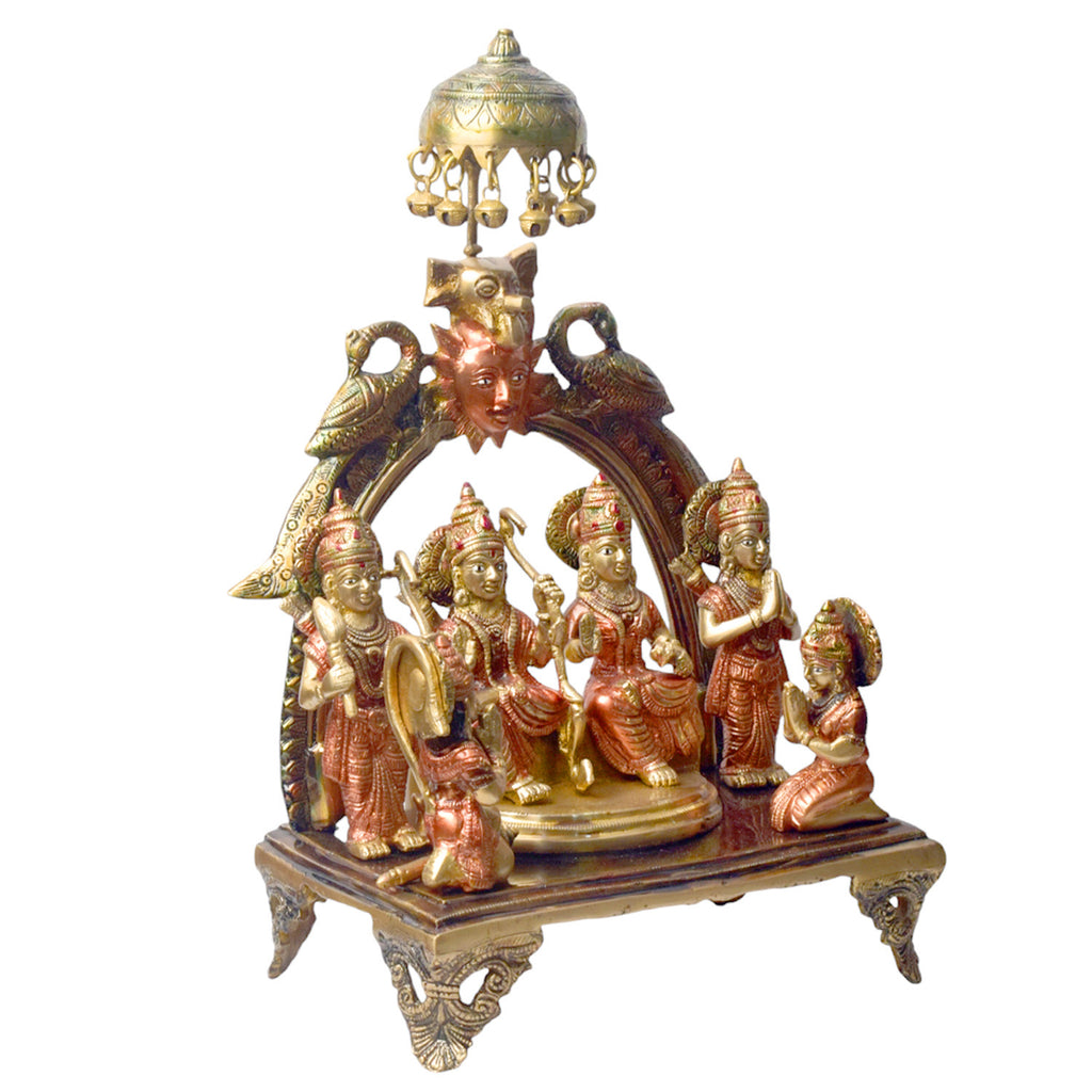 Large Brass Idol of 13.5 Inch Brass Ram Panchyat Idol. Enhance your spiritual space with this beautifully crafted 13.5-inch Brass Ram Panchayat Idol. Featuring the revered figures of Lord Ram, Sita, Lakshman, and Hanuman, this idol beautifully represents the harmony, strength, and devotion of the Ramayan. 