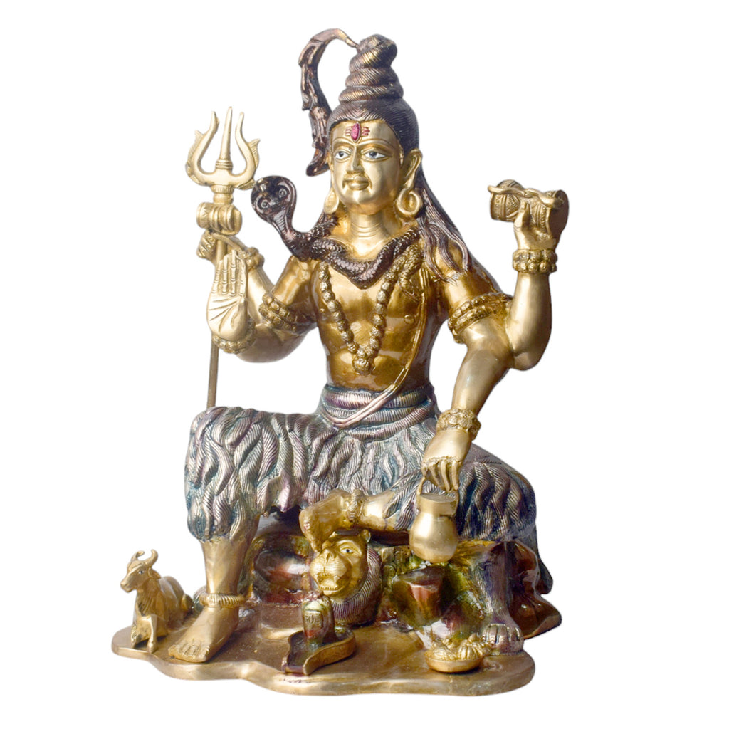 Large Brass Idol of 18.5 Inch Handcrafted Brass Statue of Lord Shiva. Bring divine energy and serenity into your space with this stunning 18.5-inch Brass Statue of Lord Shiva. Expertly crafted from high-quality brass, this statue beautifully depicts Lord Shiva in a powerful yet peaceful stance, symbolizing both strength and tranquility.