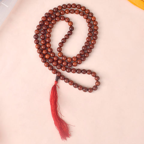 Certified 12mm 100% original authentic red sandalwood (Chandan) jap mala from Andhra Pradesh, featuring large polished beads for meditation, chanting, and spiritual rituals.India’s Premium Jap Mala Store - www.satvikstore.in