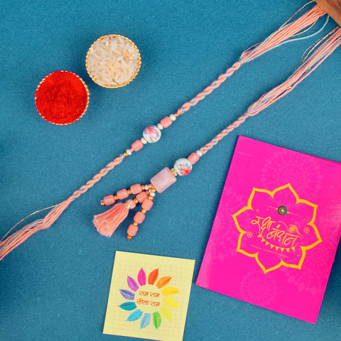 Designer Couple Rakhi Set for Bhaiya and Bhabhi with Roli Chawal and Ram Sita Stickers – Raksha Bandhan Gift Combo. India’s Largest Brass Idols Brand - www.satvikstore.in