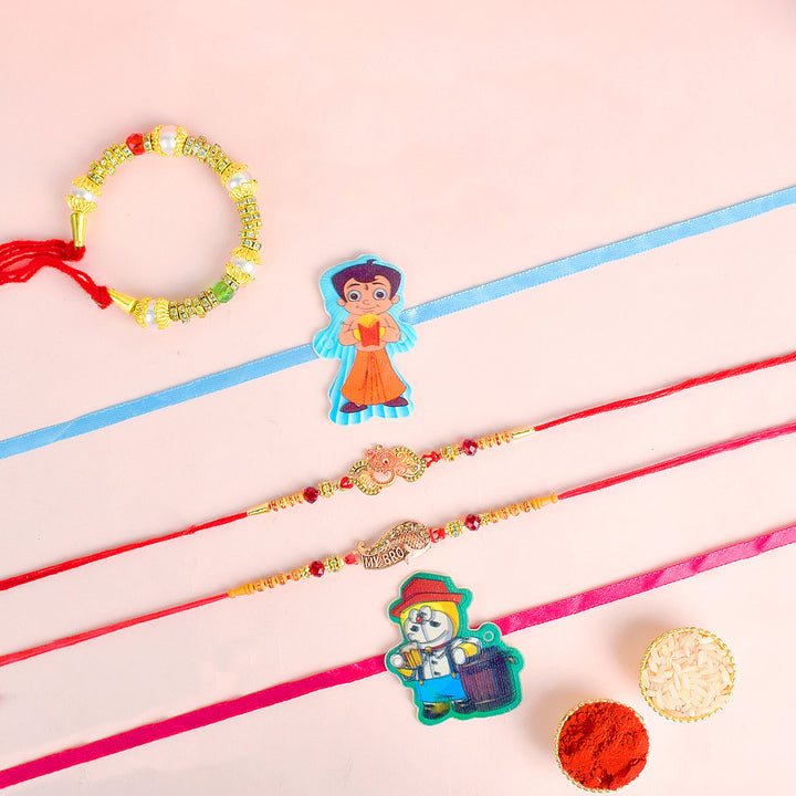 Set of 5 Designer Rakhi Threads with Roli Chawal and Ram Sita Stickers for Raksha Bandhan Celebration. India’s Largest Pooja Accessories Brand - www.satvikstore.in