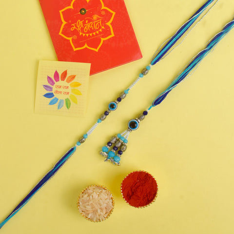 Designer Couple Rakhi Set for Bhaiya and Bhabhi with Roli Chawal and Ram Sita Stickers – Raksha Bandhan Gift Combo. India’s Largest Brass Idols Brand - www.satvikstore.in