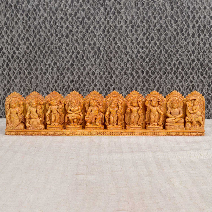 Handcrafted wooden wall décor of Lord Vishnu’s 10 avatars – Dasavatharam – with detailed carving, perfect for pooja rooms, home temples, or spiritual wall displays. India’s Largest Pooja Accessories Brand - www.satvikstore.in
