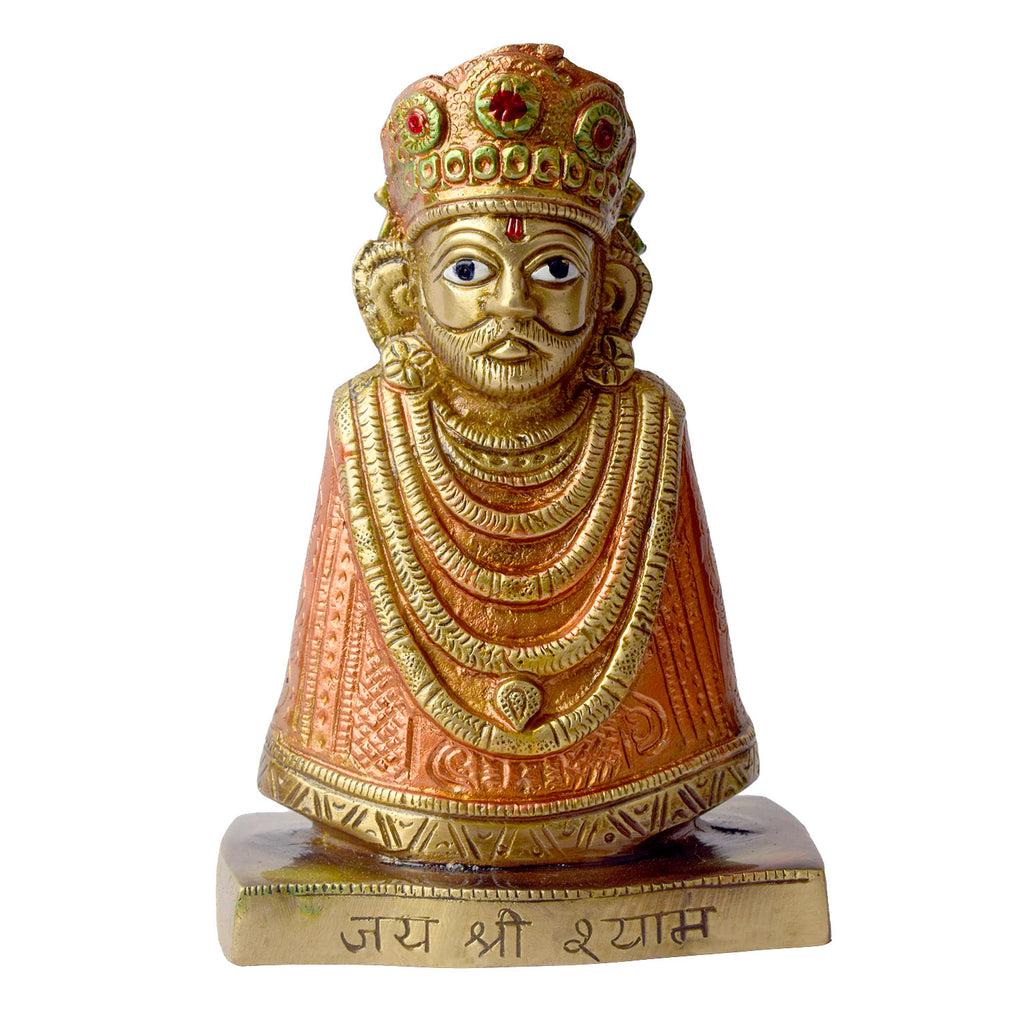  This 6.3-inch Khatu Shyam idol is a symbol of divine grace, devotion, and spiritual protection. Crafted with exquisite detail, it beautifully captures the serene expression of Lord Khatu Shyam, a revered deity known for bestowing blessings of prosperity, health, and happiness upon his devotees. 