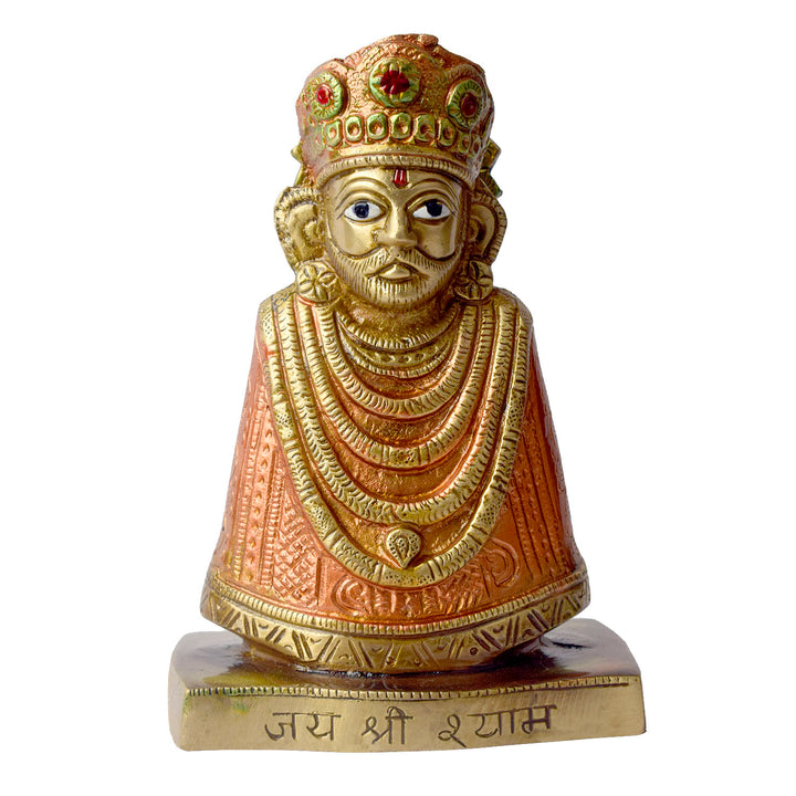  This 6.3-inch Khatu Shyam idol is a symbol of divine grace, devotion, and spiritual protection. Crafted with exquisite detail, it beautifully captures the serene expression of Lord Khatu Shyam, a revered deity known for bestowing blessings of prosperity, health, and happiness upon his devotees. 