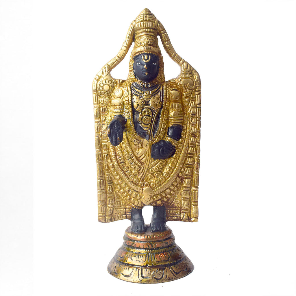  This 8-inch Tirupati Balaji sculpture beautifully captures the divine form of Lord Venkateshwara, radiating blessings of peace, prosperity, and devotion. Handcrafted with intricate details, this idol represents the sacred energy and compassion of the Lord, bringing a sense of tranquility to your space. 