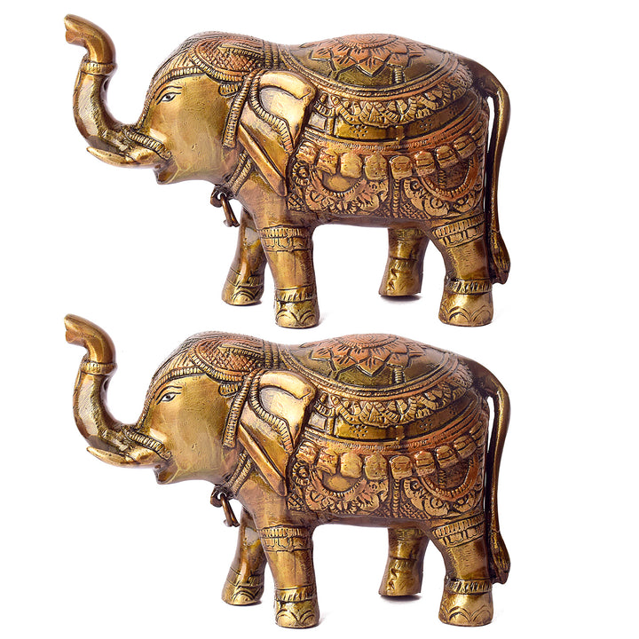 Large Brass Idol of Elephant Statue with Upward Trunk – A Symbol of Prosperity, Good Luck & Vastu Positivity for Home & Office Decor