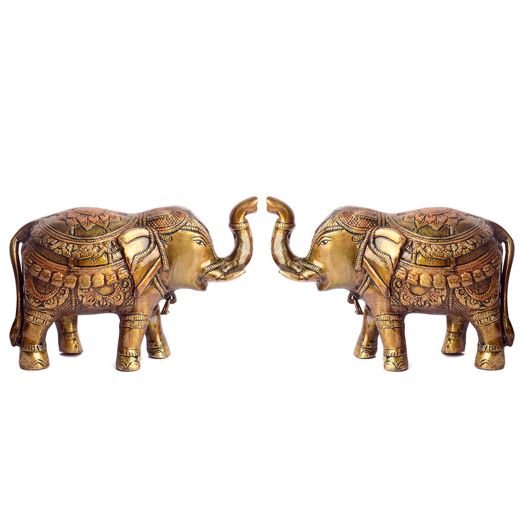 Large Brass Idol of Elephant Statue with Upward Trunk – A Symbol of Prosperity, Good Luck & Vastu Positivity for Home & Office Decor