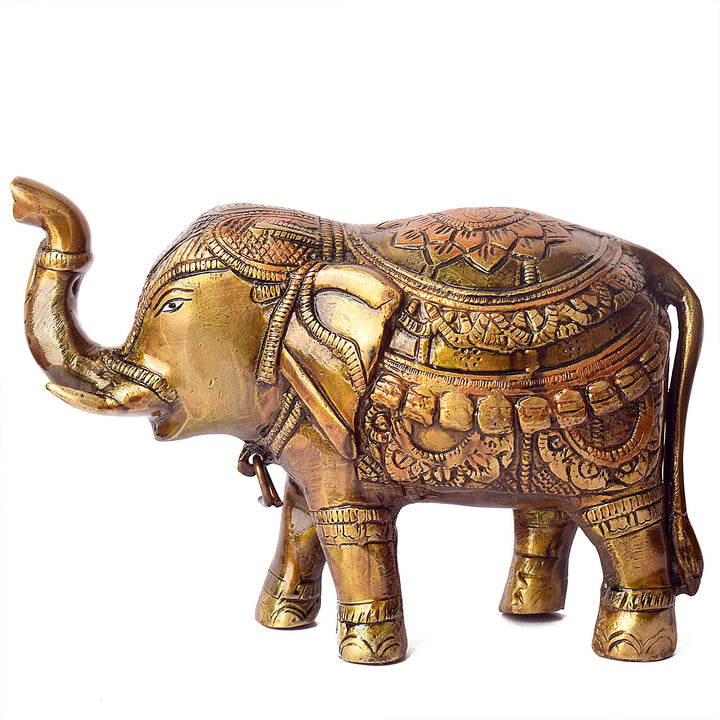 Large Brass Idol of Elephant Statue with Upward Trunk – A Symbol of Prosperity, Good Luck & Vastu Positivity for Home & Office Decor