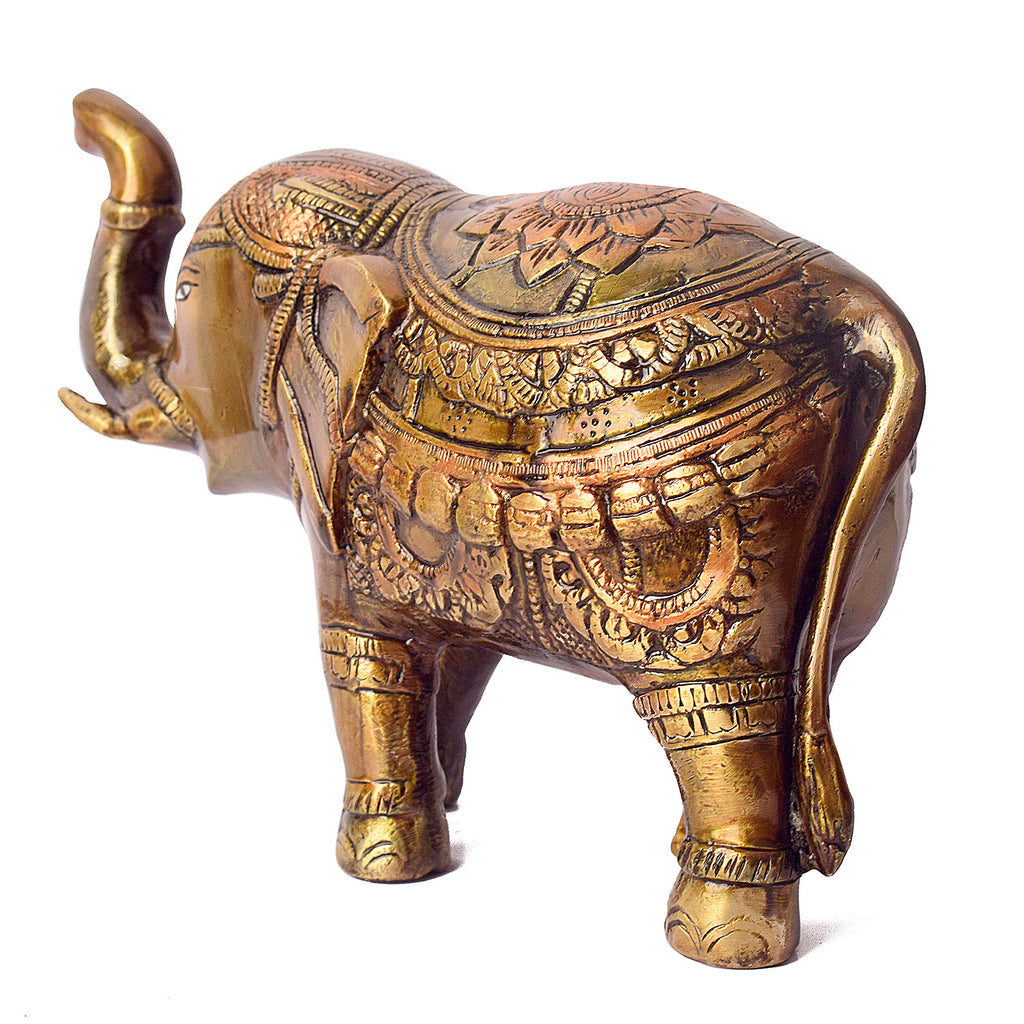 Large Brass Idol of Elephant Statue with Upward Trunk – A Symbol of Prosperity, Good Luck & Vastu Positivity for Home & Office Decor