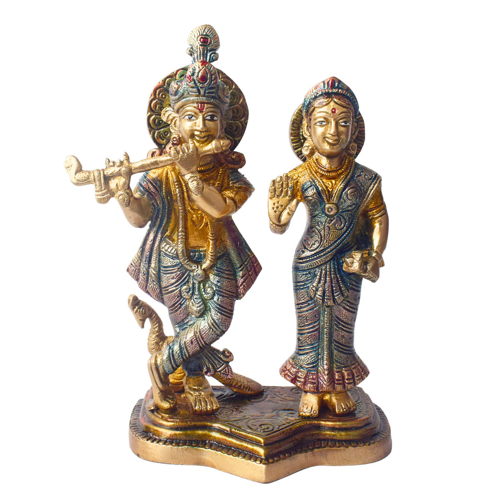 The 8 Inch Radha Krishna Idol – A Symbol of True Devotion and Love is a magnificent representation of the eternal bond between Radha and Krishna, capturing the purity and depth of their divine love. This beautifully crafted idol depicts Krishna playing his flute, while Radha stands beside him, radiating grace, love, and devotion.