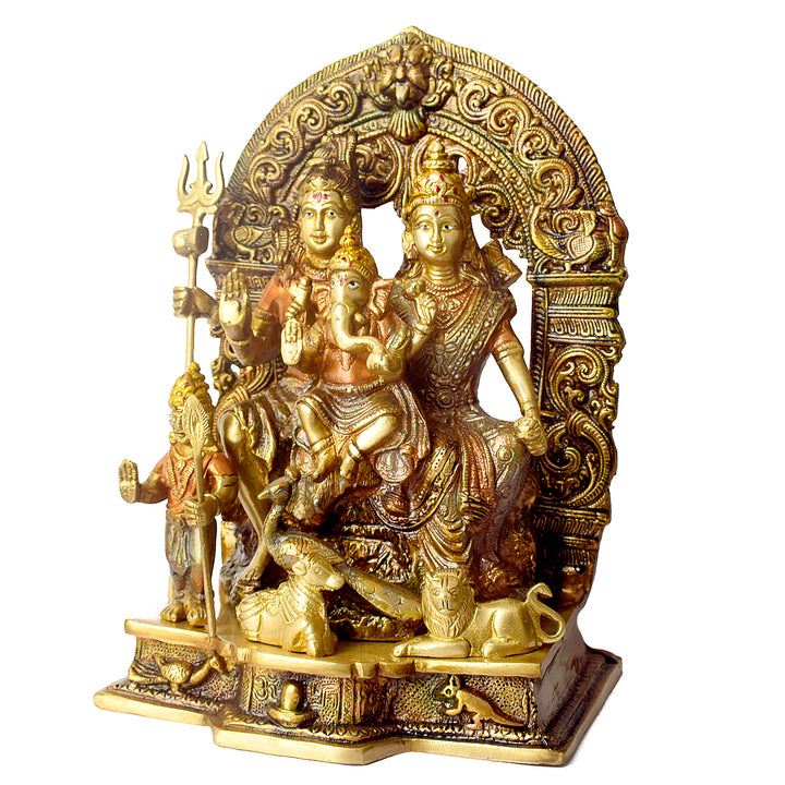 This beautifully crafted Brass Sampurna Shiv Parivaar Idol showcases the divine family of Lord Shiva, featuring Lord Shiva, Goddess Parvati, Lord Ganesha, and Lord Kartikeya. Expertly designed in fine brass, this idol symbolizes unity, love, and divine blessings, making it an ideal addition to any home or temple space.