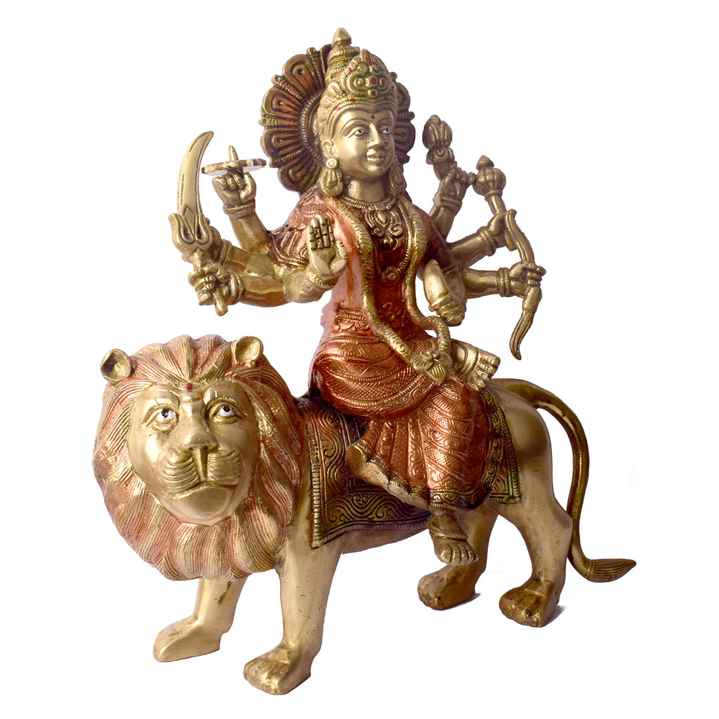  Large Brass Idol of Sherawali Mata Statue Stunning Sherawali Mata Statue – Divine Brass Idol of Goddess Durga, Symbolizing Strength & Protection, Perfect for Home, Temple, and Festive Decor.