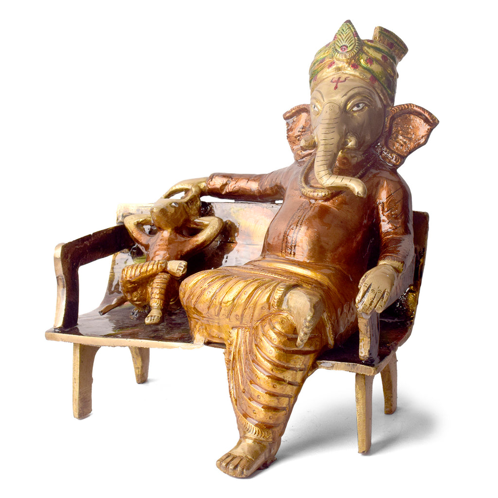 Large Brass Idol of Brass Sitting Ganesha Idol. Lord Ganesh, Ganpati, is known for Blessing Good Health and Wealth, The Idol Is made from Premium Quality material for long-lasting use. Handmade product from the Artisanship of India's Craftsman Using Modern Style.
