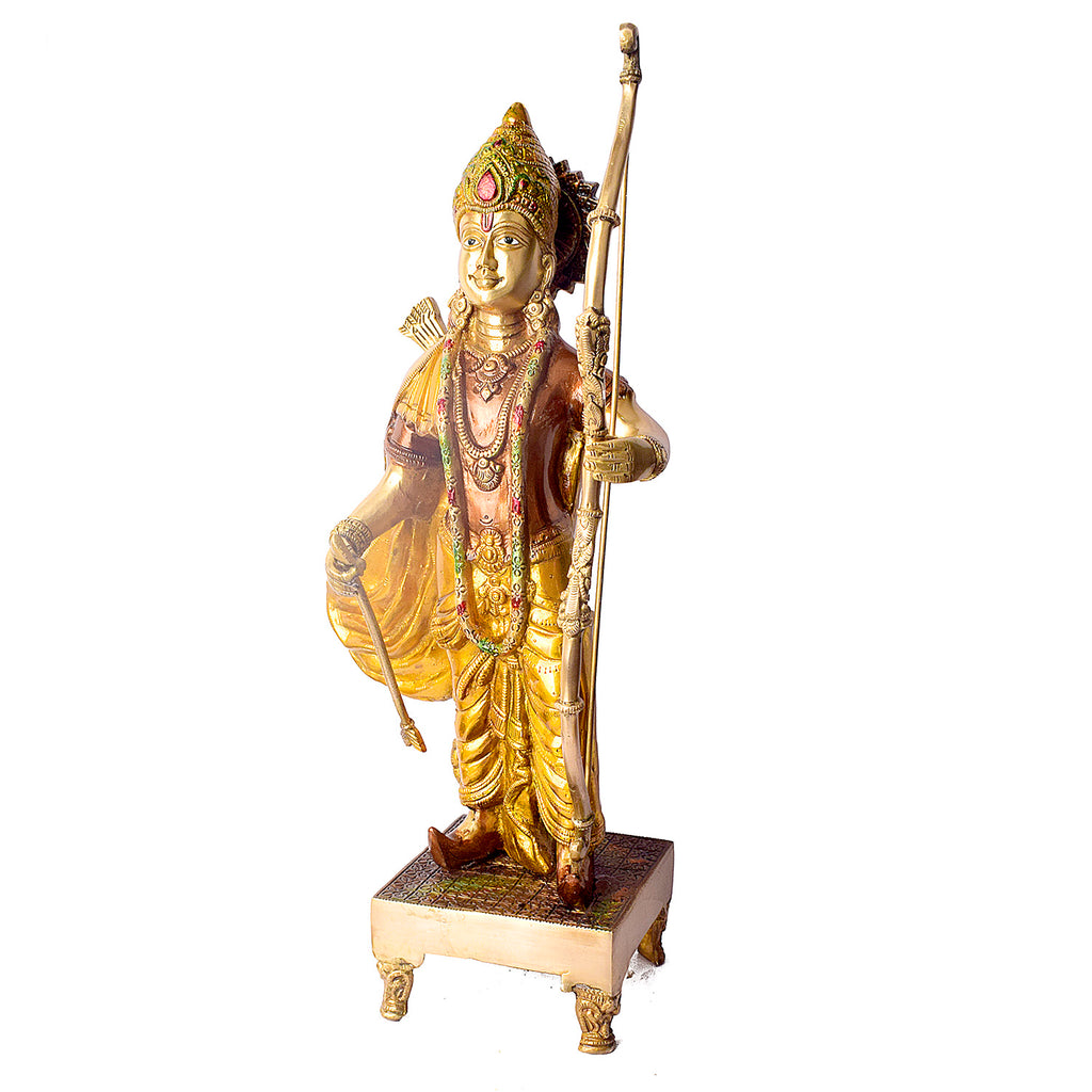 Enhance your décor with this Exquisite Brass Ram Statue, showcasing Lord Ram in a striking pose with a vibrant bow. Intricately crafted and adorned with colorful detailing, this statue embodies grace, strength, and devotion.