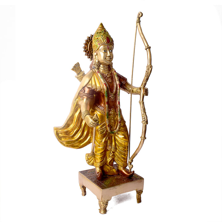 Enhance your décor with this Exquisite Brass Ram Statue, showcasing Lord Ram in a striking pose with a vibrant bow. Intricately crafted and adorned with colorful detailing, this statue embodies grace, strength, and devotion.
