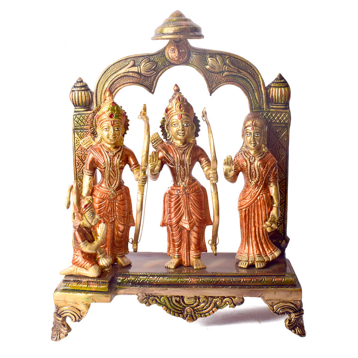  Large Brass Idol of 12.5 Inch Majestic Brass Ram Darbar Idol with Royal Touch of Divine Elegance. This Majestic Brass Ram Darbar Idol beautifully captures the essence of divinity and royalty. Crafted with intricate detailing, it showcases Lord Ram in a regal pose, symbolizing strength, devotion, and grace. 