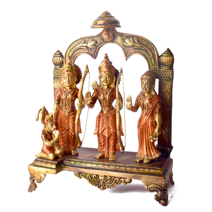   Large Brass Idol of 12.5 Inch Majestic Brass Ram Darbar Idol with Royal Touch of Divine Elegance. This Majestic Brass Ram Darbar Idol beautifully captures the essence of divinity and royalty. Crafted with intricate detailing, it showcases Lord Ram in a regal pose, symbolizing strength, devotion, and grace. 