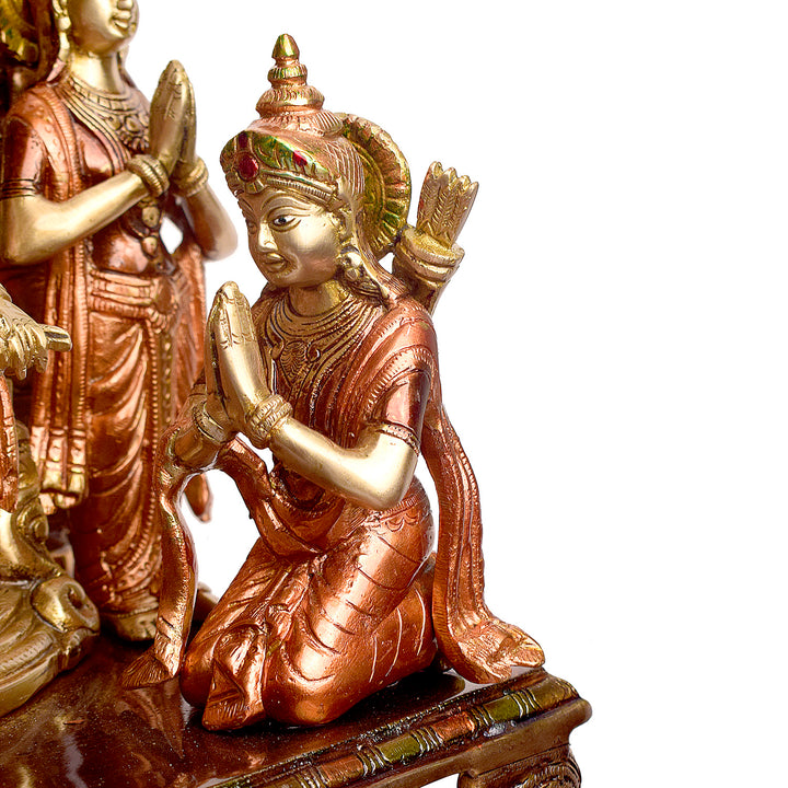 Large Brass Idol of 23 Inch Elegant Brass Ram Darbar Idol. This Elegant Brass Ram Darbar Idol&nbsp;beautifully captures the essence of divinity and royalty. Crafted with intricate detailing, it showcases Lord Ram in a regal pose, symbolizing strength, devotion, and grace. 