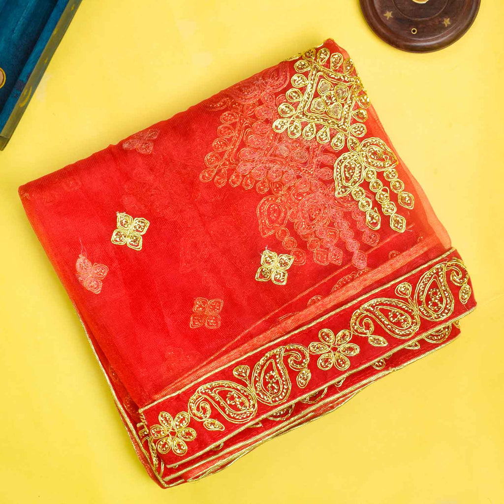 Add a touch of divinity to your prayers with this beautiful Mata Ki Chunri, featuring intricate golden embroidered motifs. Measuring 222 cm (87.4 inches) in length and 108 cm (42.5 inches) in height, this Chunri is perfect for Navratri, Durga Puja, temple offerings, and festive decorations. Made from premium fabric, it enhances the spiritual ambiance of your rituals.

🛍️ Shop authentic Mata Ki Chunris, Devi Chunaris, and more at Satvik Store for all your pooja and festive needs. 🌺🙏