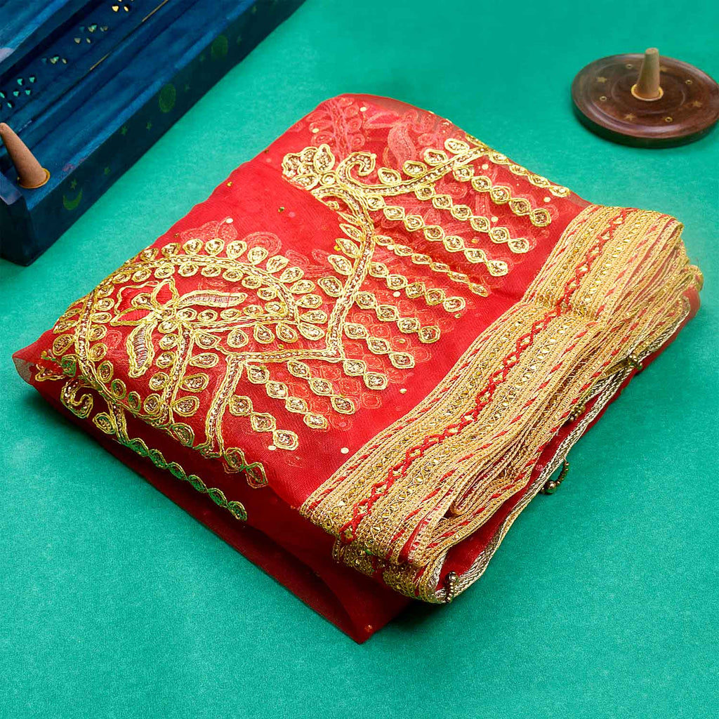 Enhance your puja ceremonies with this exquisite Pink Chunri featuring intricate golden embroidery. Measuring 188 cm (74 inches) in length and 108 cm (43 inches) in height, this elegant cloth is ideal for Devi puja, temple offerings, and altar decorations.

🛍️ Shop now at Satvik Store for authentic spiritual and religious products. 🌸🙏
