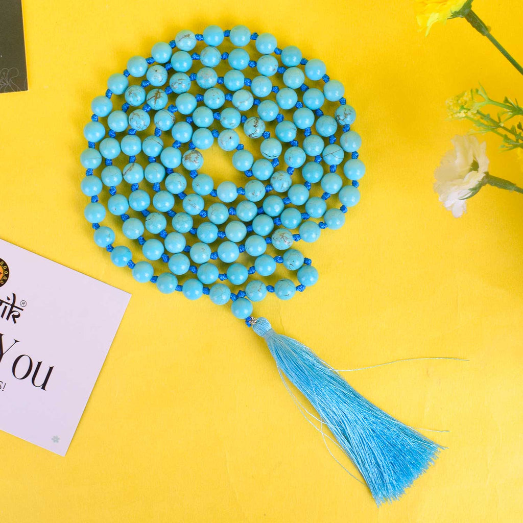 Blue Turquoise Mala – A Spiritual & Healing Mala for Protection, Communication, and Emotional Balance. India’s Premium Hakik Jap Mala Store - www.satvikstore.in
