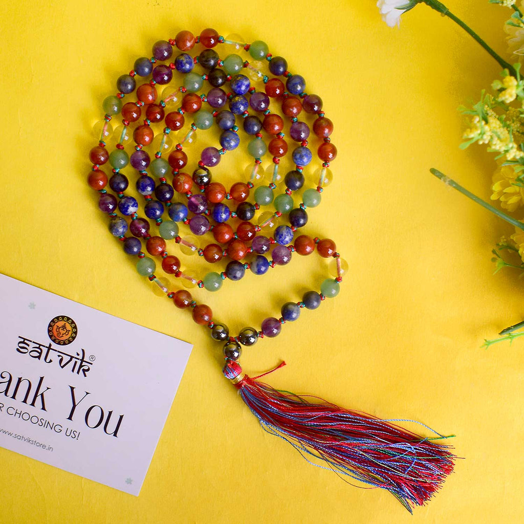 7 Chakra Hakik Mala – A Powerful Energy Balancing Mala for Chakra Healing, Spiritual Growth, and Positivity. India’s Premium Hakik Jap Mala Store - www.satvikstore.in
