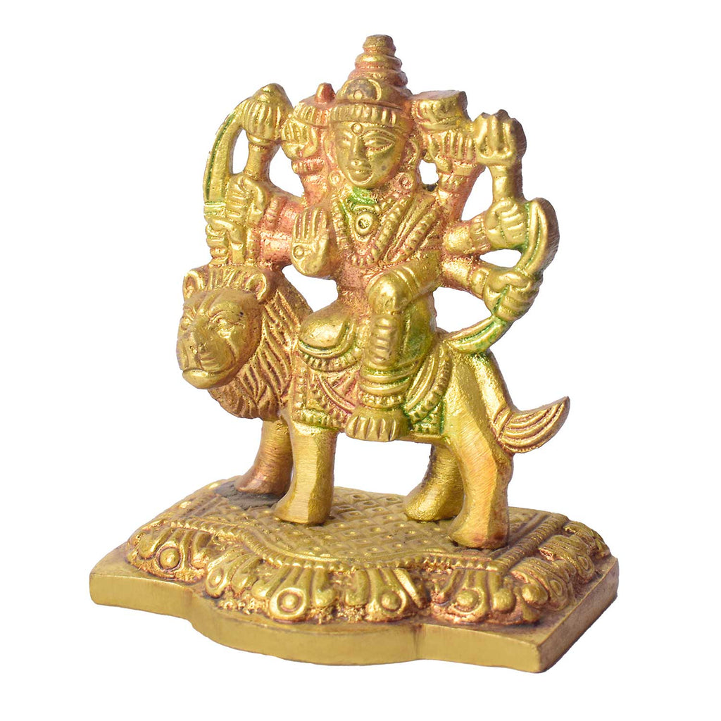 2.8-Inch Colored Brass Sherawali Mata Idol – Divine Blessings for Home & Car