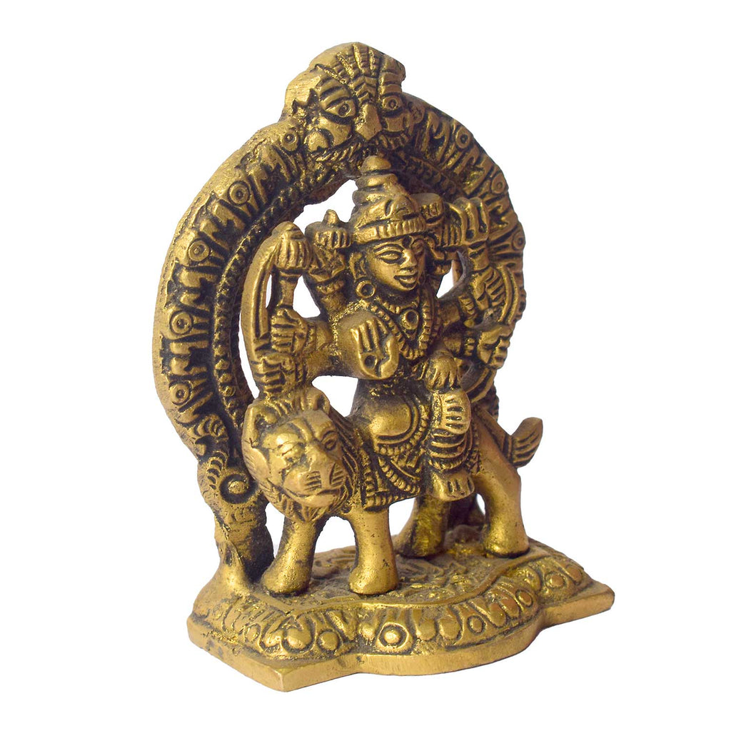 3 Inch Brass Durga Idol – Ideal for Car Dashboard &amp; Puja Room Decor
