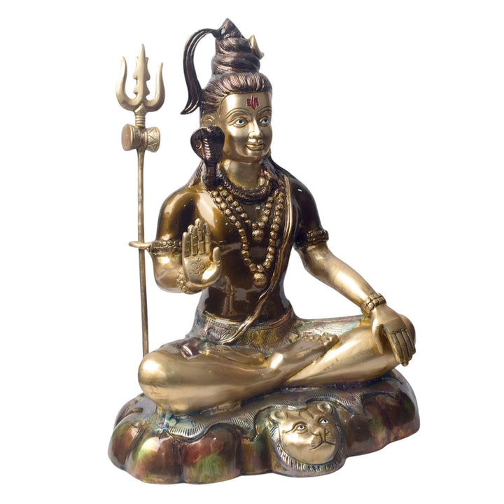 Large Brass Idol of 17 Inch Brass Shiva Idol in Meditative Posture. Embodying peace and spiritual focus, this 17-inch Brass Shiva Idol features Lord Shiva in a serene meditative posture. Known as the ultimate yogi, Lord Shiva is beautifully represented here with intricate detailing in brass, capturing the tranquility and profound wisdom of his meditation. on www.satvikstore.in