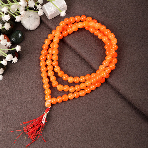 Dark Orange Hakik Jap Mala with 108 Beads for Meditation and Spiritual Healing. 
India’s Largest Pooja Accessories Brand – www.satvikstore.in

