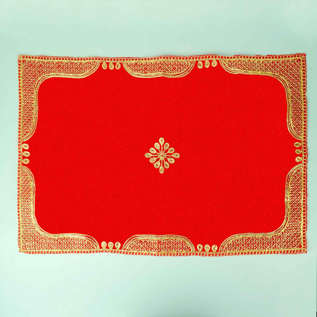 Designer Border Velvet Aasan 16x24 Inch Pack of 4 with Golden Lace Border. India’s Largest Pooja Accessories Brand - www.satvikstore.in