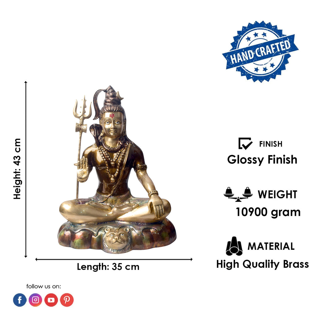 Large Brass Idol of 17 Inch Brass Shiva Idol in Meditative Posture. Embodying peace and spiritual focus, this 17-inch Brass Shiva Idol features Lord Shiva in a serene meditative posture. Known as the ultimate yogi, Lord Shiva is beautifully represented here with intricate detailing in brass, capturing the tranquility and profound wisdom of his meditation. on www.satvikstore.in
