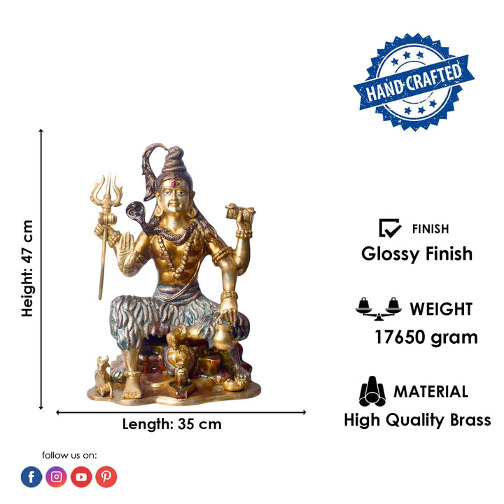 Large Brass Idol of 18.5 Inch Handcrafted Brass Statue of Lord Shiva. Bring divine energy and serenity into your space with this stunning 18.5-inch Brass Statue of Lord Shiva. Expertly crafted from high-quality brass, this statue beautifully depicts Lord Shiva in a powerful yet peaceful stance, symbolizing both strength and tranquility.