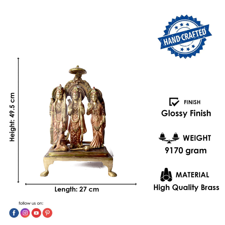  This Majestic Brass Ram Darbar Idol beautifully captures the essence of divinity and royalty. Crafted with intricate detailing, it showcases Lord Ram in a regal pose, symbolizing strength, devotion, and grace. 