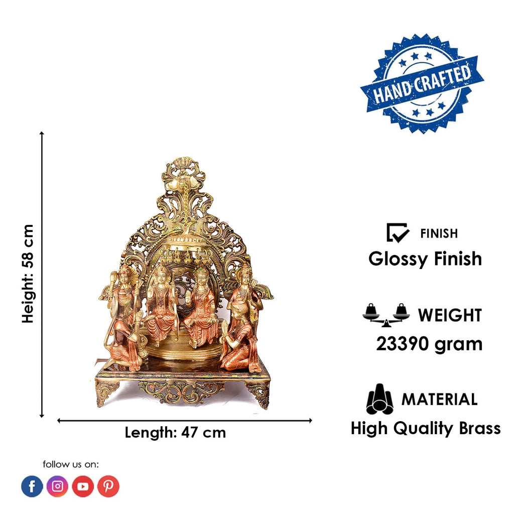  Large Brass Idol of 23 Inch Elegant Brass Ram Darbar Idol. This Elegant Brass Ram Darbar Idol&nbsp;beautifully captures the essence of divinity and royalty. Crafted with intricate detailing, it showcases Lord Ram in a regal pose, symbolizing strength, devotion, and grace. 