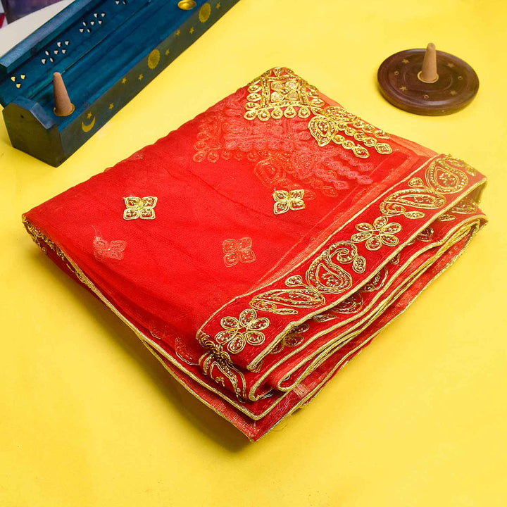 Add a touch of divinity to your prayers with this beautiful Mata Ki Chunri, featuring intricate golden embroidered motifs. Measuring 222 cm (87.4 inches) in length and 108 cm (42.5 inches) in height, this Chunri is perfect for Navratri, Durga Puja, temple offerings, and festive decorations. Made from premium fabric, it enhances the spiritual ambiance of your rituals.

🛍️ Shop authentic Mata Ki Chunris, Devi Chunaris, and more at Satvik Store for all your pooja and festive needs. 🌺🙏
