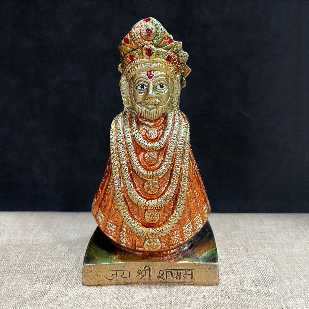 6.3 Inch Elegant Brass Khatu Shyam Ji Statue symbolizing faith, devotion, and divine blessings — ideal for home mandirs, temple decor, or gifting. No.1 Brass Idol Store www.satvikstore.in 