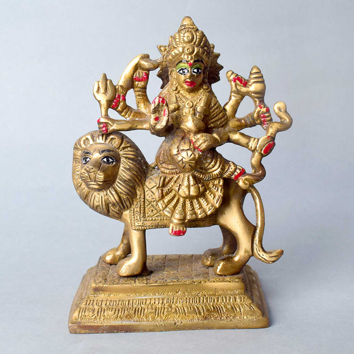 6.1 Inch Elegant Brass Sherawali Mata Idol – Handcrafted Statue of Goddess Durga in a Powerful Pose, Symbolizing Strength, Protection, and Divine Blessings for Home and Temple Worship. No.1 Brass Idol Store www.satvikstore.in 