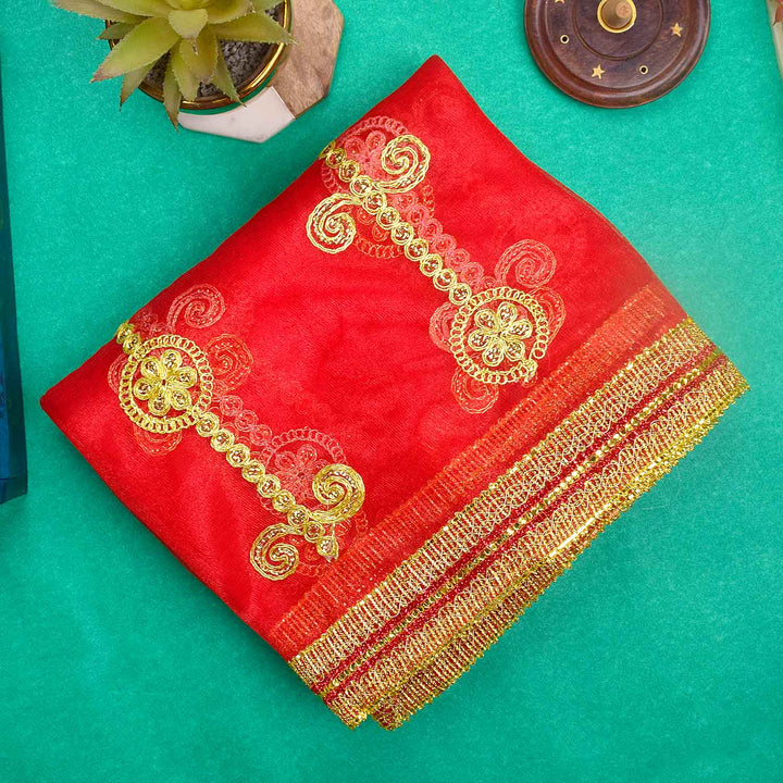 Refined 89x41 inch Elegant Puja Mata Chunri with fine fabric and delicate embroidery for Mata idol decoration – India’s Largest Pooja Accessories Brand – www.Satvikstore.in
