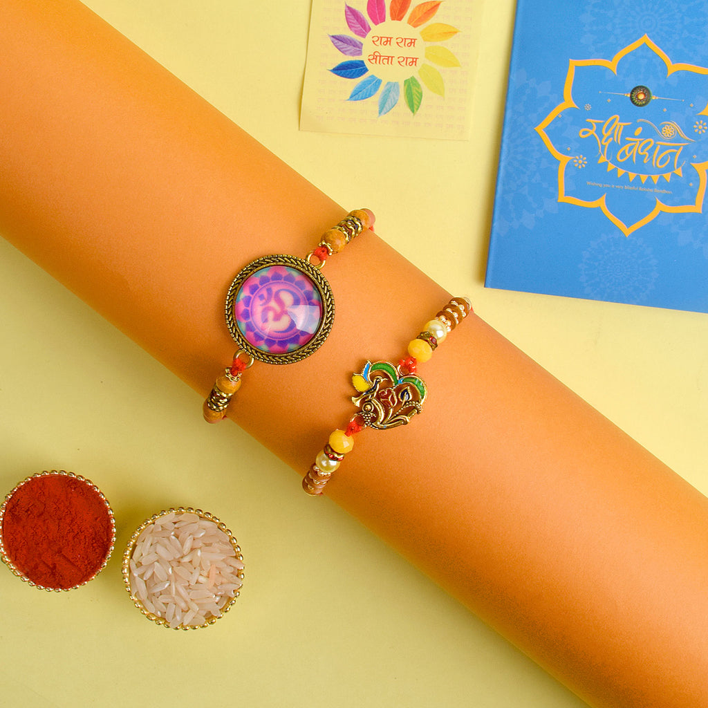 Set of 2 Traditional Rakhis for Brothers with Roli Chawal and Ram Sita Stickers – Raksha Bandhan Gift Pack. India’s Largest Pooja Accessories Brand - www.satvikstore.in