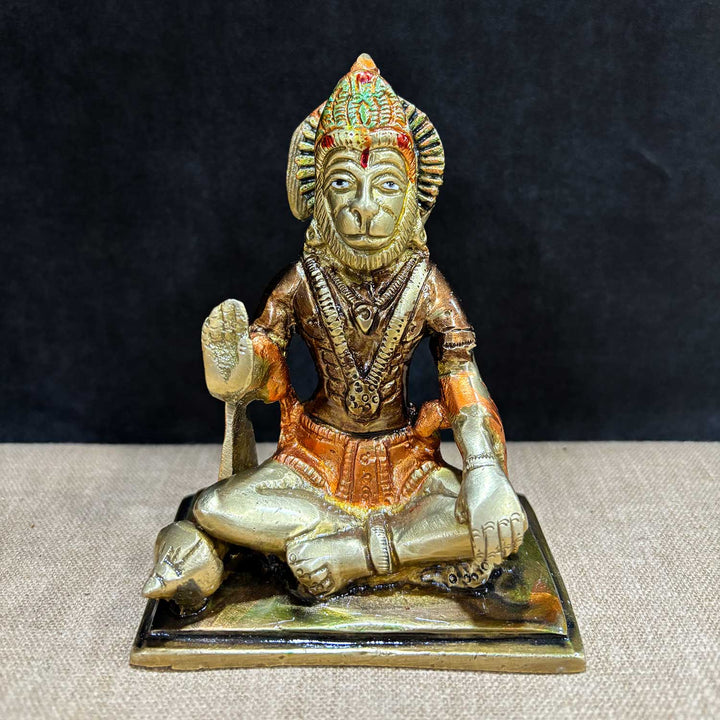 4.5 Inch Eternal Brass Hanuman Idol depicting strength and devotion, intricately handcrafted for home mandir, pooja rituals, or spiritual gifting. No.1 Brass Idol Store www.satvikstore.in 