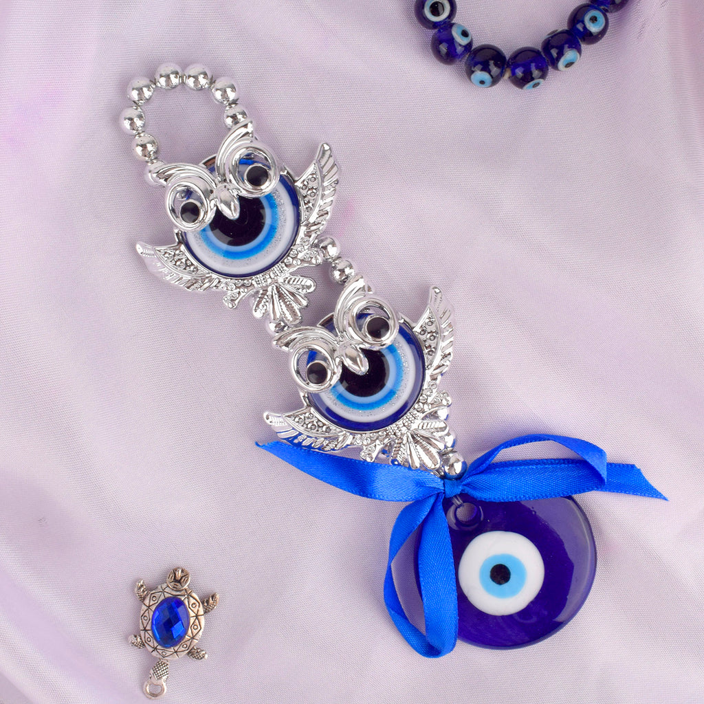 Evil Eye 2 Tier Owl Wall Hanging – A handmade spiritual home decor charm for protection and wisdom. India’s Largest Pooja Accessories Brand – www.satvikstore.in