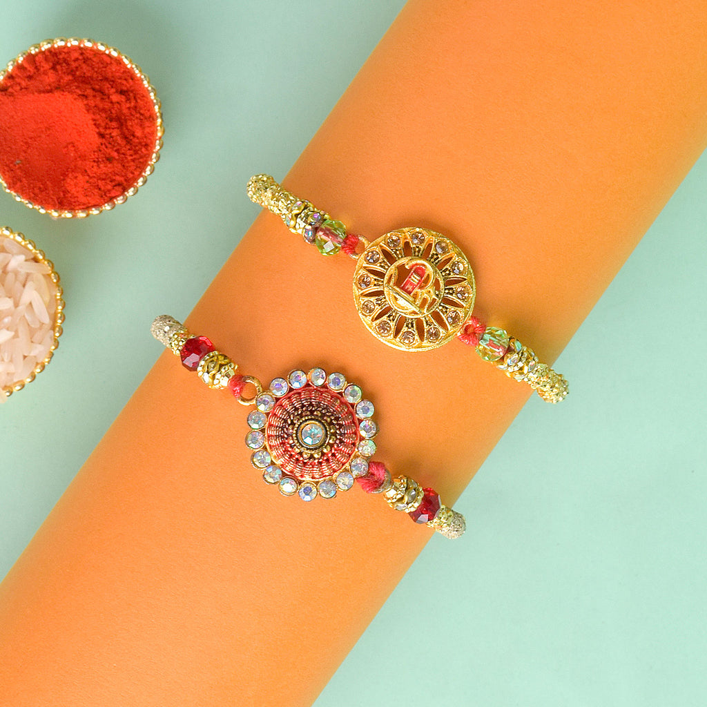 Set of 2 Traditional Rakhis for Brothers with Roli Chawal and Ram Sita Stickers – Raksha Bandhan Gift Pack. India’s Largest Pooja Accessories Brand - www.satvikstore.in