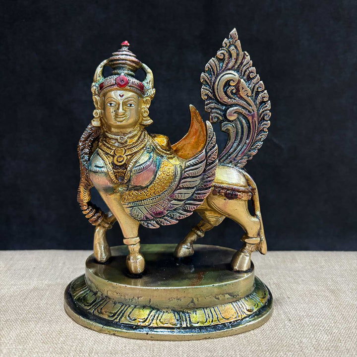 6.5 Inch Exquisite Brass Kamdhenu Cow Statue – Finely Crafted Representation of the Divine Wish-Fulfilling Cow with Calf, Symbolizing Abundance, Prosperity, and Spiritual Harmony for Home or Temple Decor. No.1 Brass Idol Store www.satvikstore.in 