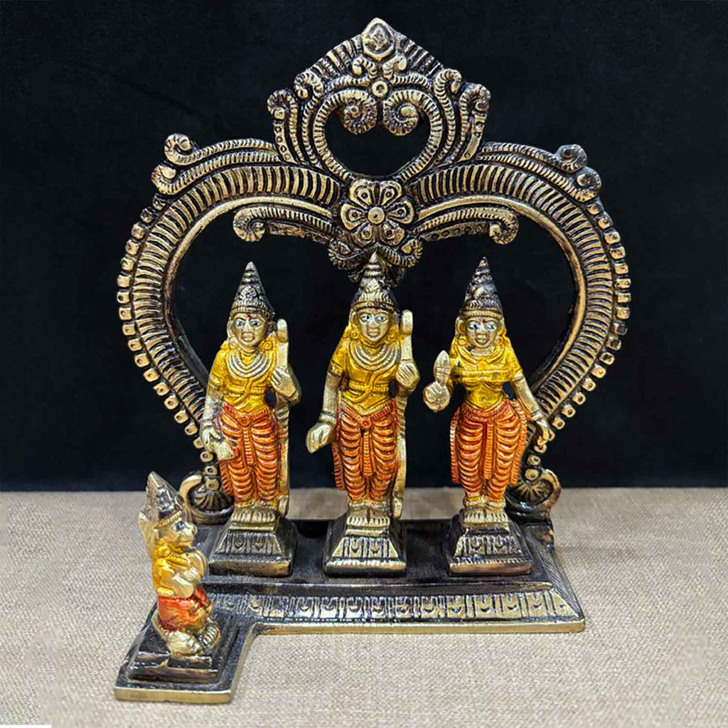6.9 Inch Exquisite Brass Ram Darbar Idol featuring Lord Ram, Sita, Lakshman, and Hanuman — a divine symbol of righteousness, devotion, and harmony. No.1 Brass Idol Store www.satvikstore.in 