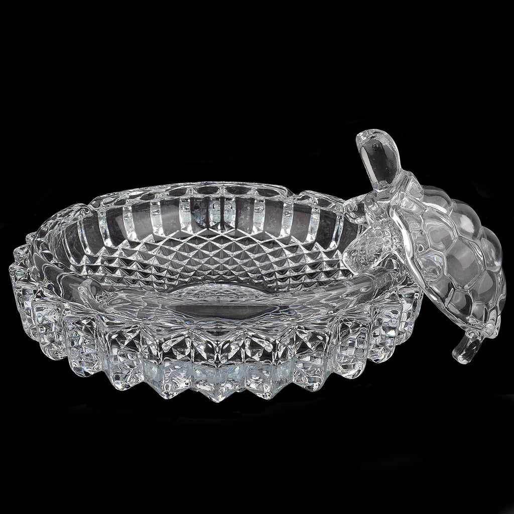 Feng Shui Glass Crystal Turtle with Plate (Round) – A crystal turtle on a circular plate, bringing good luck, wealth, and protection to your space. India’s Largest Pooja Accessories Brand – www.satvikstore.in